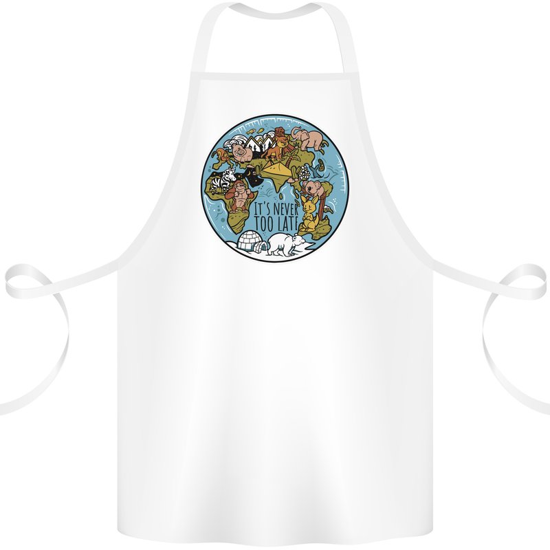 It's Never Too Late Climate Change Cotton Apron 100% Organic White