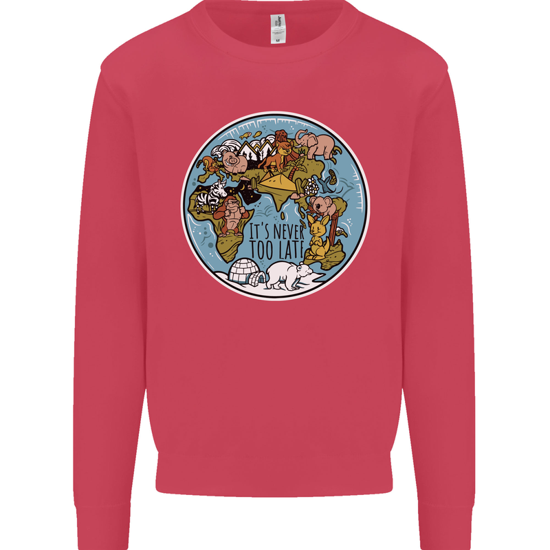 It's Never Too Late Climate Change Kids Sweatshirt Jumper Heliconia