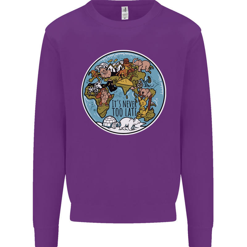 It's Never Too Late Climate Change Kids Sweatshirt Jumper Purple