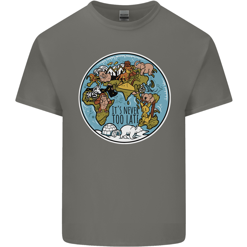 It's Never Too Late Climate Change Kids T-Shirt Childrens Charcoal