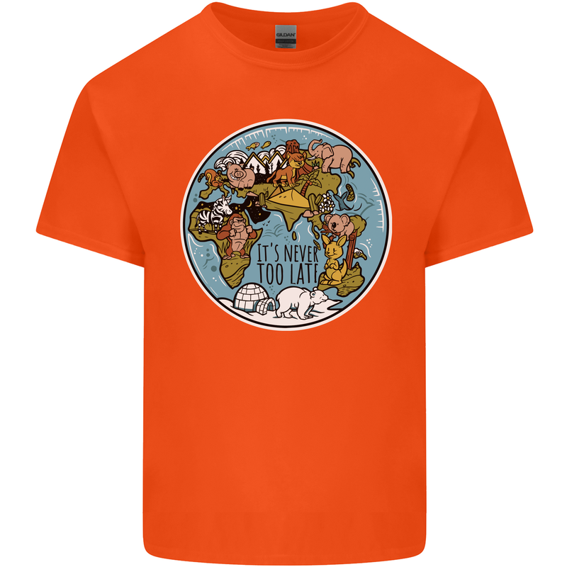 It's Never Too Late Climate Change Kids T-Shirt Childrens Orange
