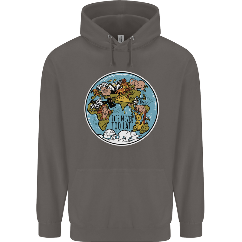 It's Never Too Late Climate Change Mens 80% Cotton Hoodie Charcoal