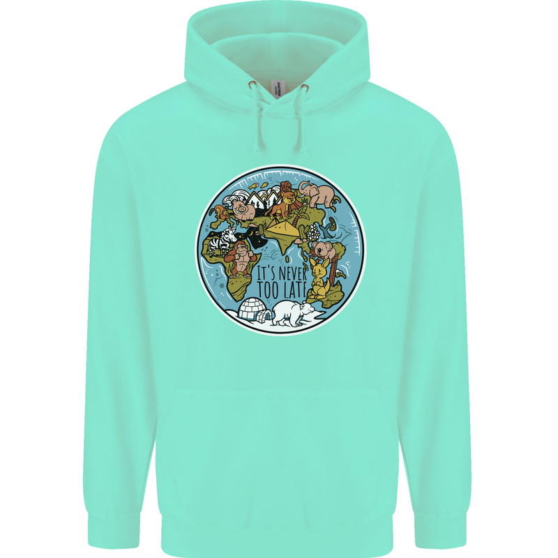 It's Never Too Late Climate Change Mens 80% Cotton Hoodie Peppermint