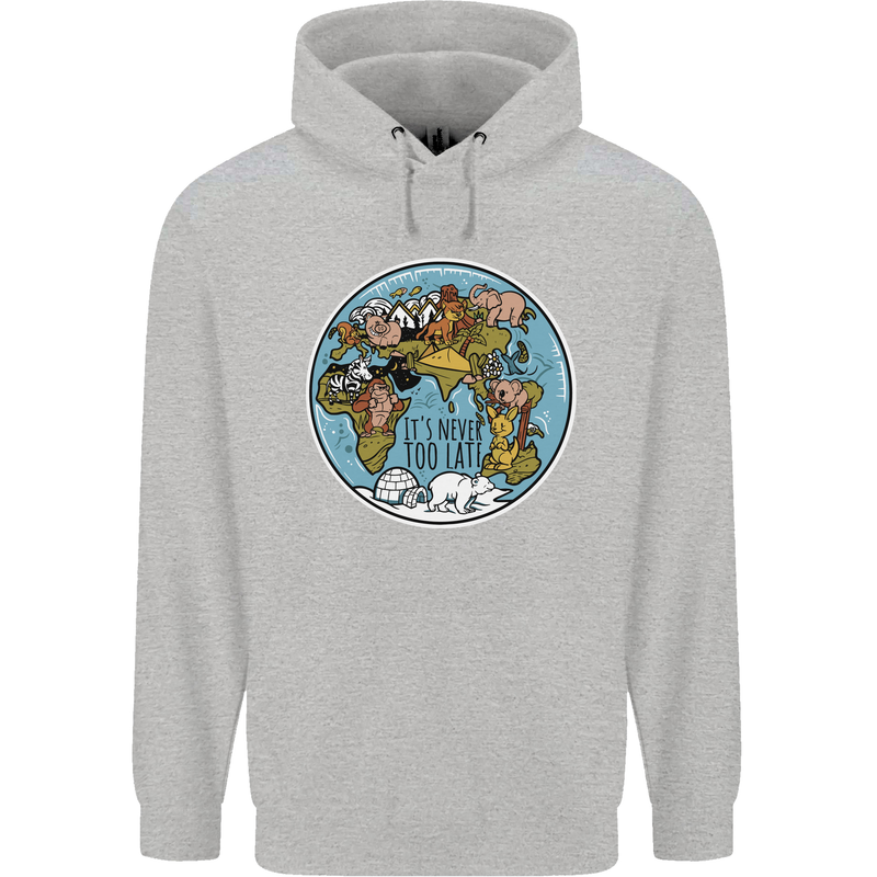 It's Never Too Late Climate Change Mens 80% Cotton Hoodie Sports Grey