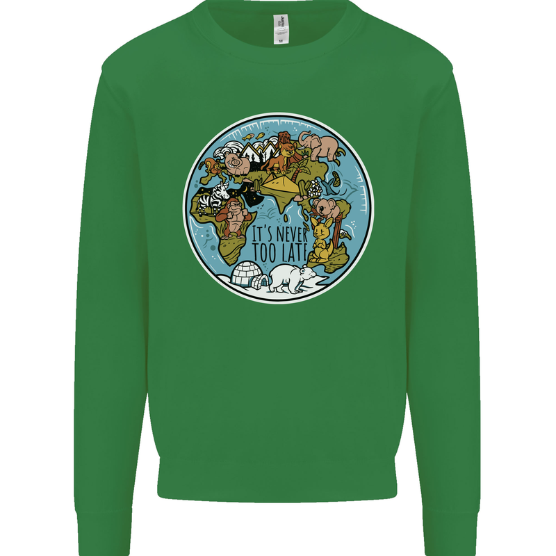 It's Never Too Late Climate Change Mens Sweatshirt Jumper Irish Green