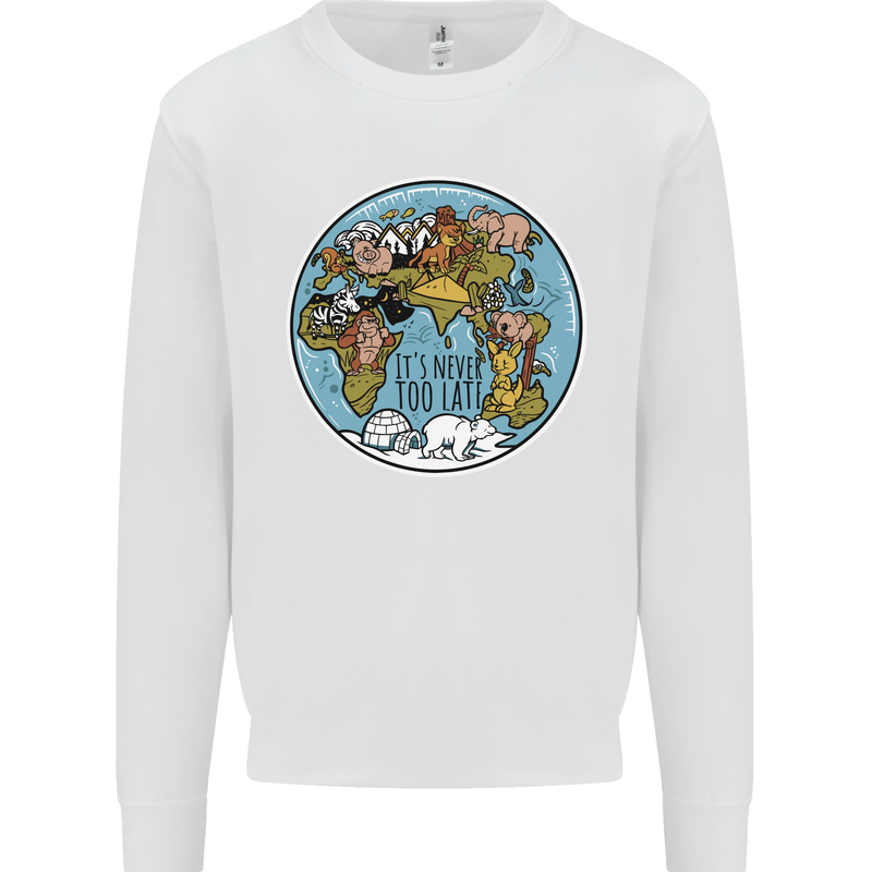 It's Never Too Late Climate Change Mens Sweatshirt Jumper White