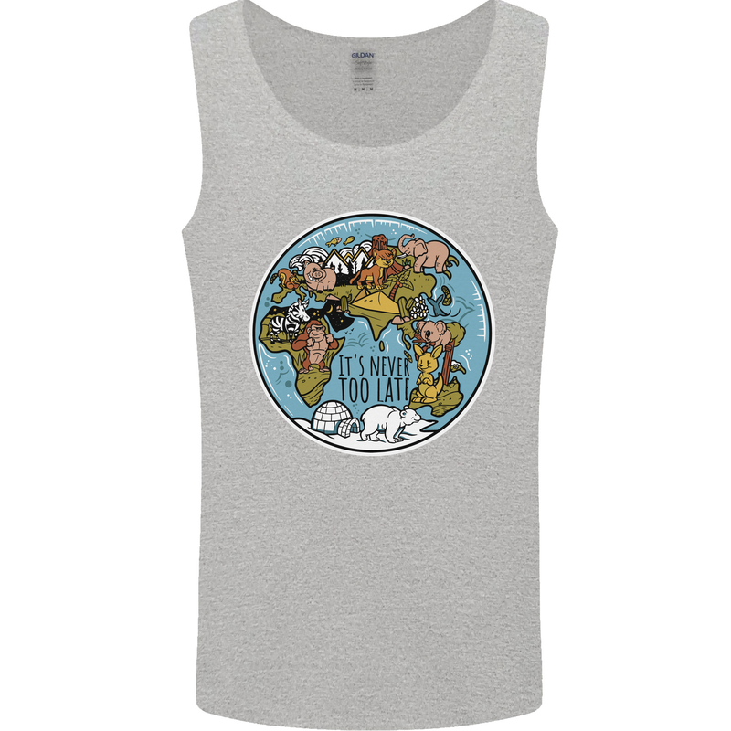 It's Never Too Late Climate Change Mens Vest Tank Top Sports Grey