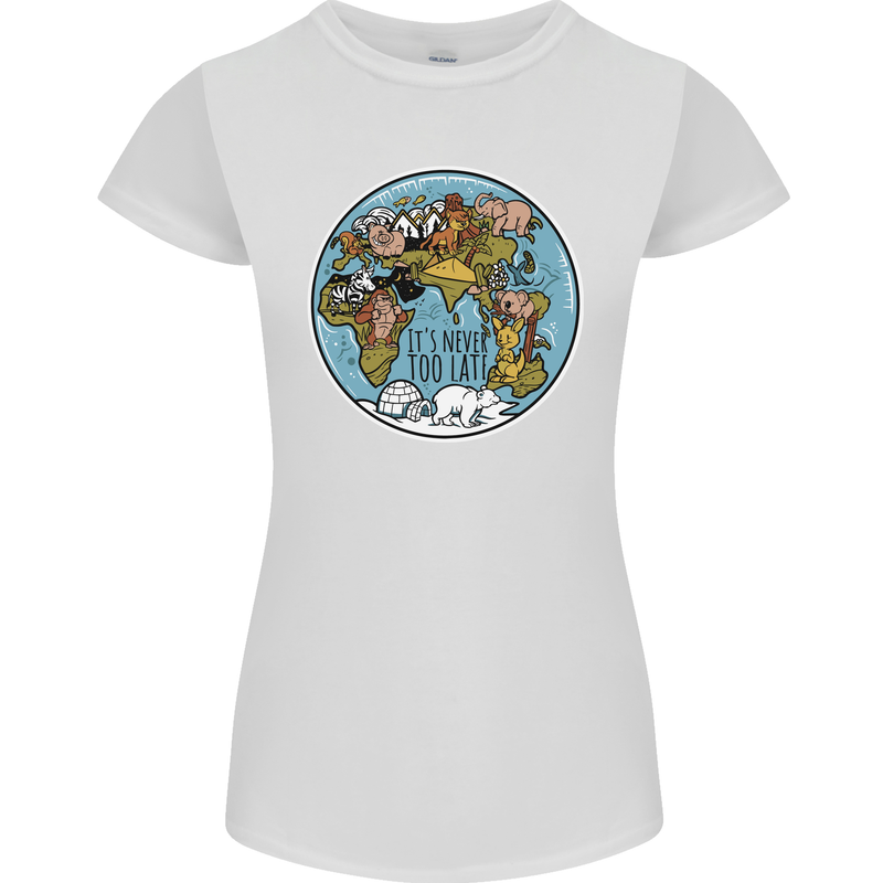 It's Never Too Late Climate Change Womens Petite Cut T-Shirt White