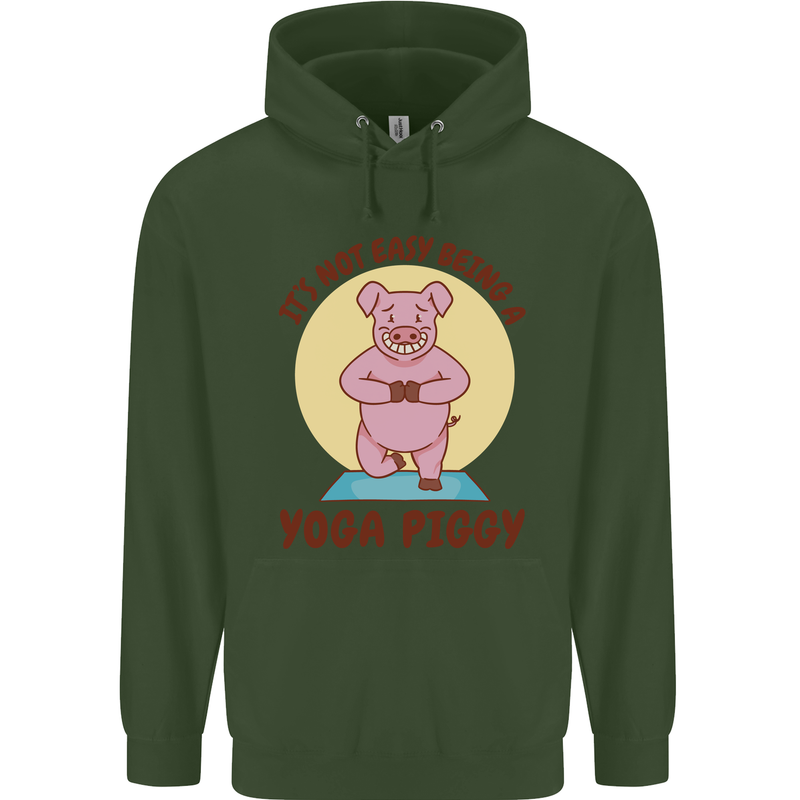 It's Not Easy Being a Yoga Piggy Funny Pig Mens 80% Cotton Hoodie Forest Green