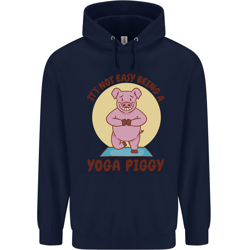It's Not Easy Being a Yoga Piggy Funny Pig Mens 80% Cotton Hoodie Navy Blue