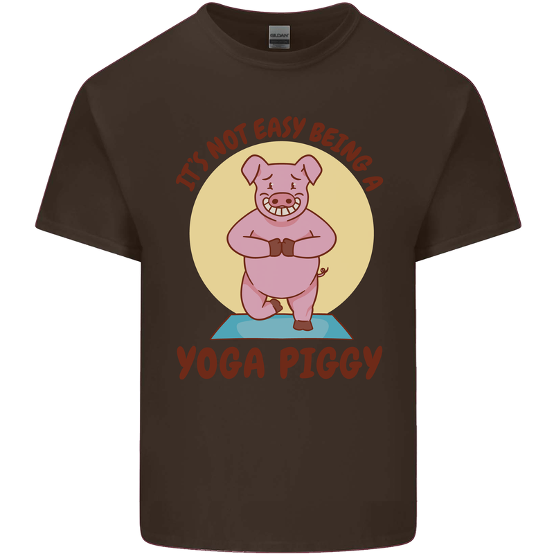 It's Not Easy Being a Yoga Piggy Funny Pig Mens Cotton T-Shirt Tee Top Dark Chocolate