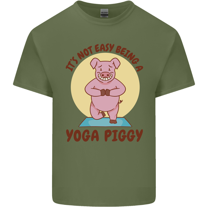 It's Not Easy Being a Yoga Piggy Funny Pig Mens Cotton T-Shirt Tee Top Military Green