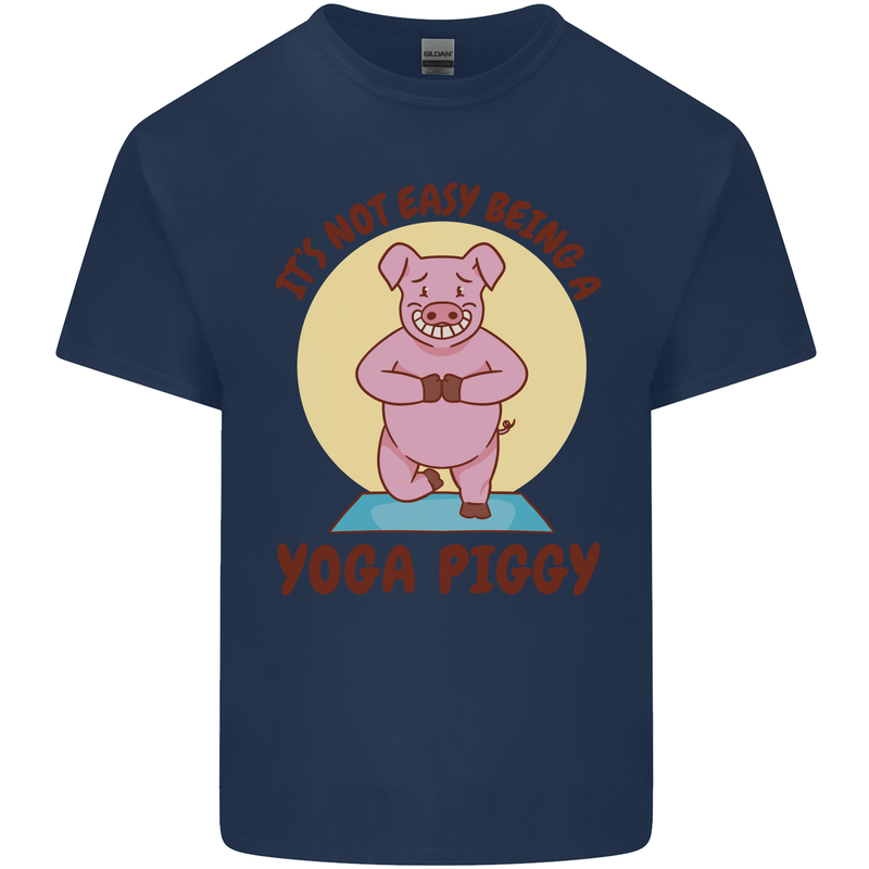 It's Not Easy Being a Yoga Piggy Funny Pig Mens Cotton T-Shirt Tee Top Navy Blue