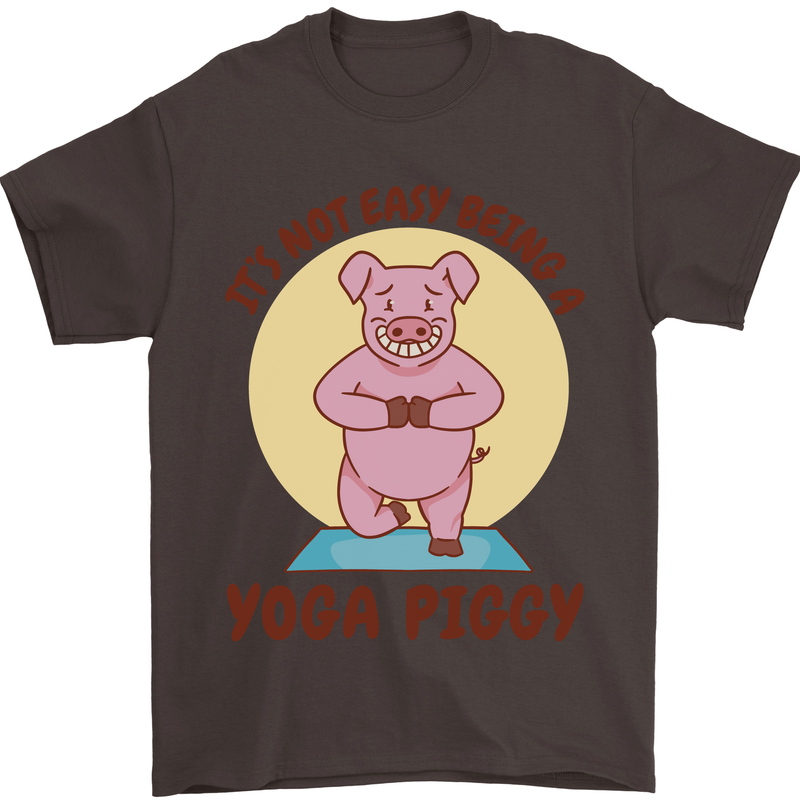 It's Not Easy Being a Yoga Piggy Funny Pig Mens T-Shirt Cotton Gildan Dark Chocolate