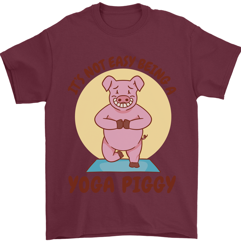 It's Not Easy Being a Yoga Piggy Funny Pig Mens T-Shirt Cotton Gildan Maroon