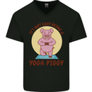 It's Not Easy Being a Yoga Piggy Funny Pig Mens V-Neck Cotton T-Shirt Black