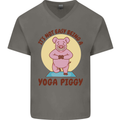 It's Not Easy Being a Yoga Piggy Funny Pig Mens V-Neck Cotton T-Shirt Charcoal