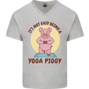 It's Not Easy Being a Yoga Piggy Funny Pig Mens V-Neck Cotton T-Shirt Sports Grey