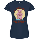 It's Not Easy Being a Yoga Piggy Funny Pig Womens Petite Cut T-Shirt Navy Blue