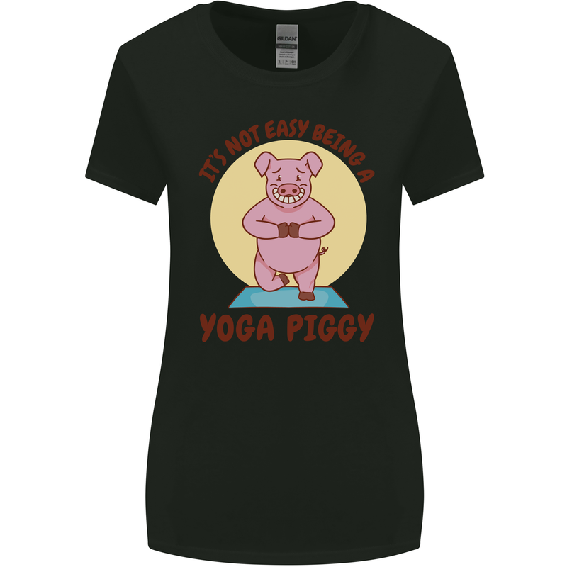 It's Not Easy Being a Yoga Piggy Funny Pig Womens Wider Cut T-Shirt Black