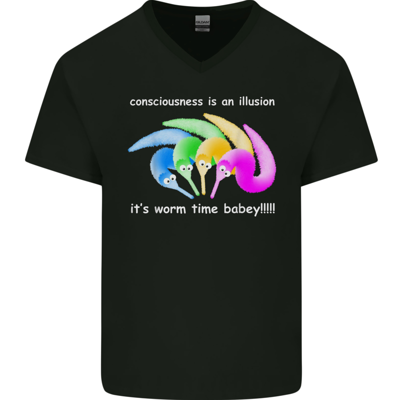 It's Worm Time Baby Conciousness Illusion Mens V-Neck Cotton T-Shirt Black