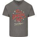 It's a Beautiful Day to Leave Me Alone Mens V-Neck Cotton T-Shirt Charcoal