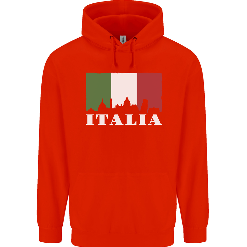 Italy Skyline Italian Flag Childrens Kids Hoodie Bright Red