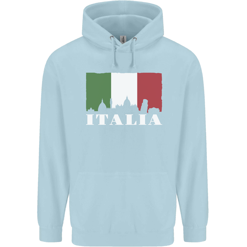 Italy Skyline Italian Flag Childrens Kids Hoodie Light Blue