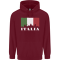 Italy Skyline Italian Flag Childrens Kids Hoodie Maroon