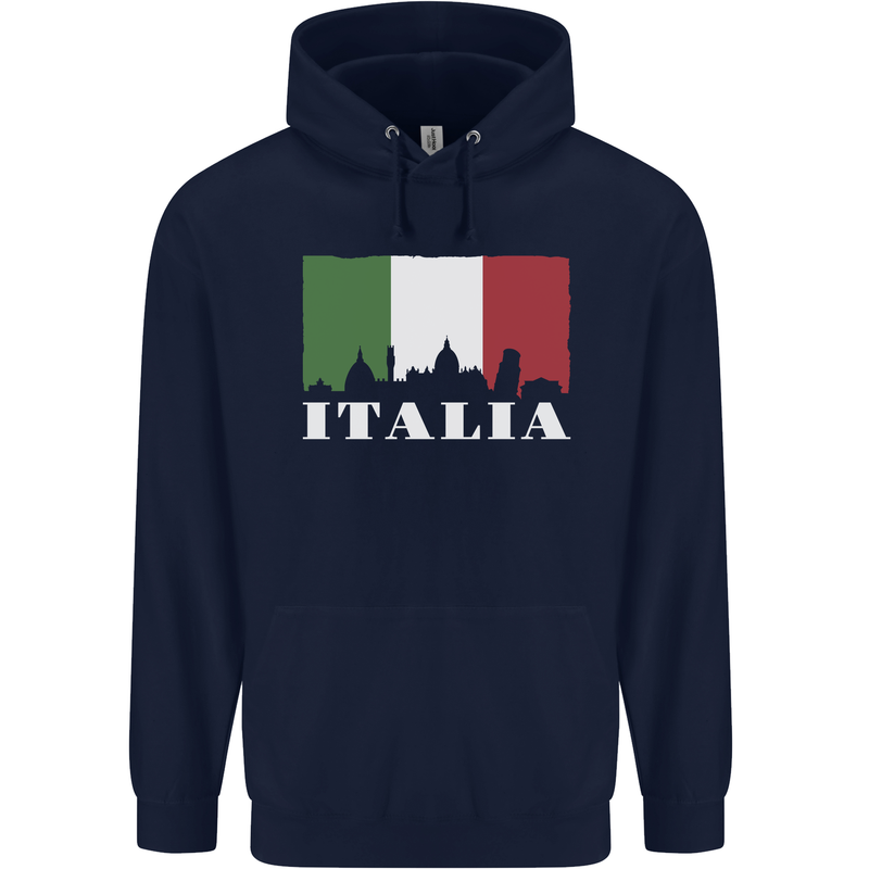 Italy Skyline Italian Flag Childrens Kids Hoodie Navy Blue