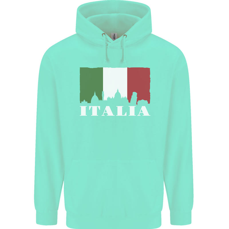 Italy Skyline Italian Flag Childrens Kids Hoodie Peppermint