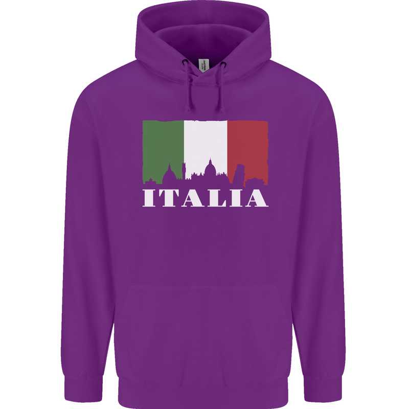 Italy Skyline Italian Flag Childrens Kids Hoodie Purple