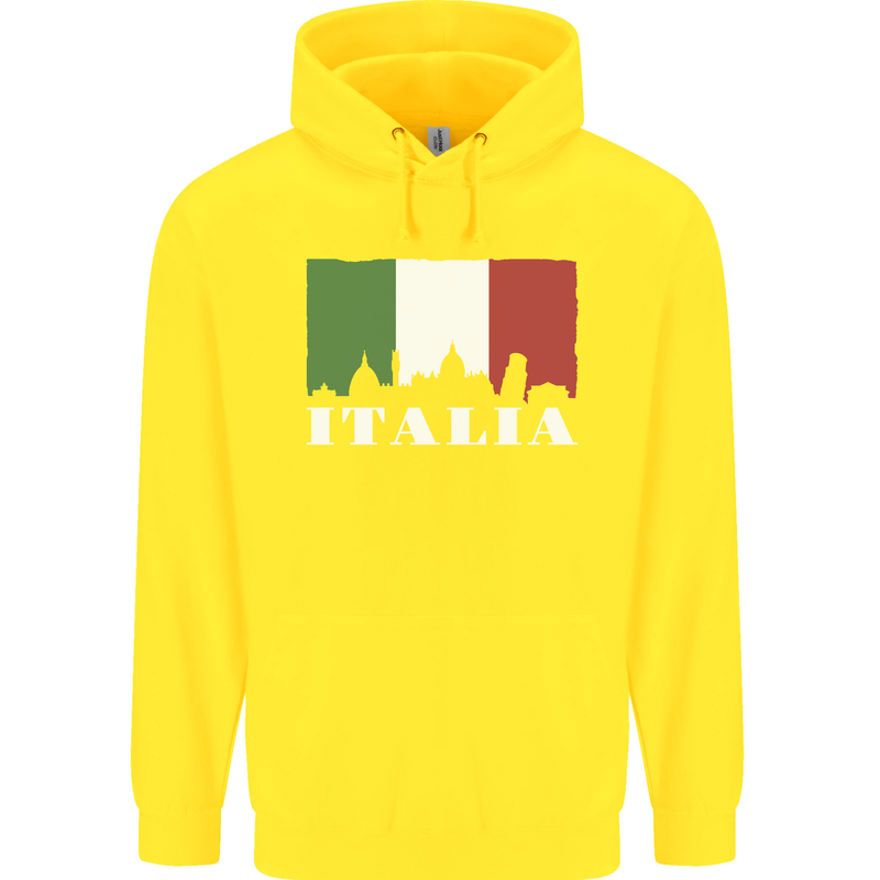 Italy Skyline Italian Flag Childrens Kids Hoodie Yellow