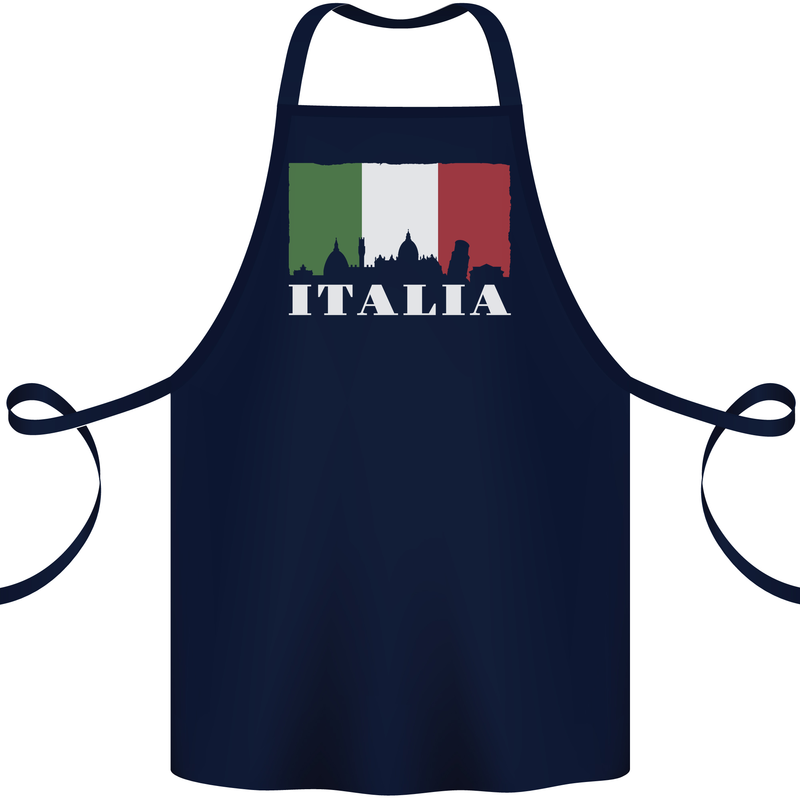 Italy Skyline Italian Flag Cotton Apron 100% Organic Navy Blue