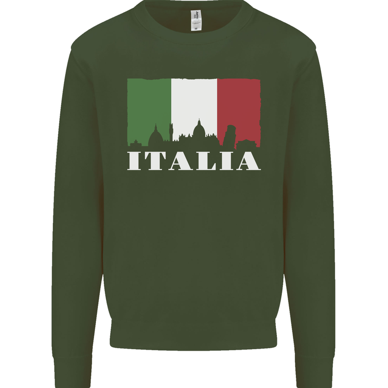 Italy Skyline Italian Flag Kids Sweatshirt Jumper Forest Green