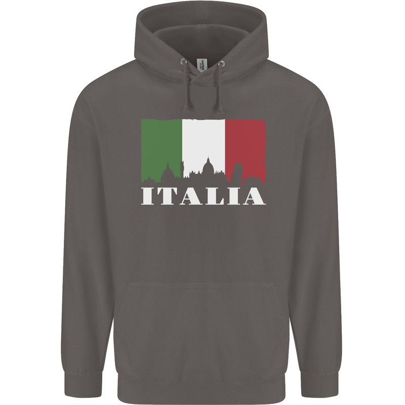 Italy Skyline Italian Flag Mens 80% Cotton Hoodie Charcoal