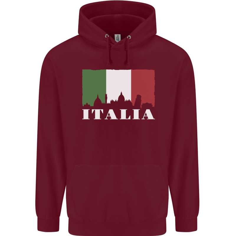 Italy Skyline Italian Flag Mens 80% Cotton Hoodie Maroon