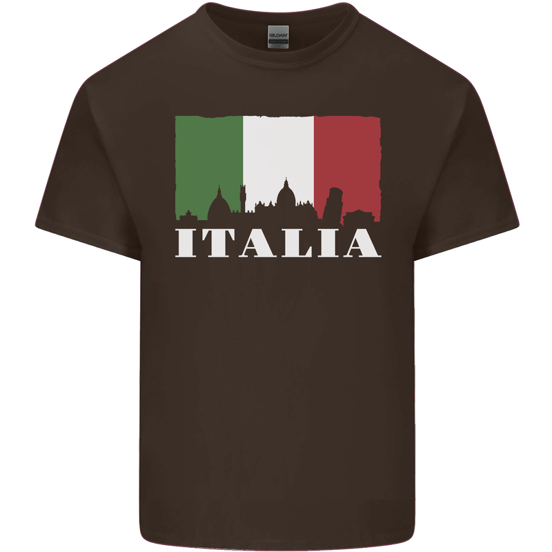 Italy Skyline Italian Flag Mens Cotton T-Shirt Tee Top Dark Chocolate