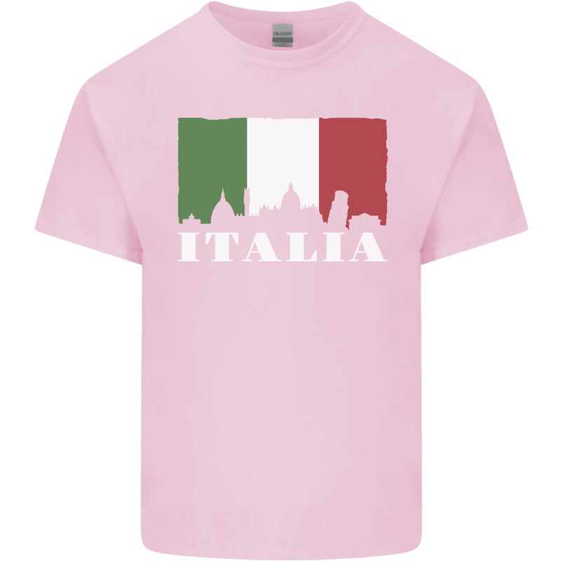 Italy Skyline Italian Flag Mens Cotton T-Shirt Tee Top Light Pink