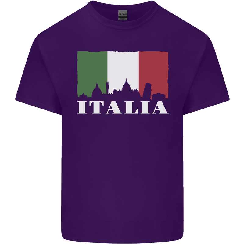 Italy Skyline Italian Flag Mens Cotton T-Shirt Tee Top Purple
