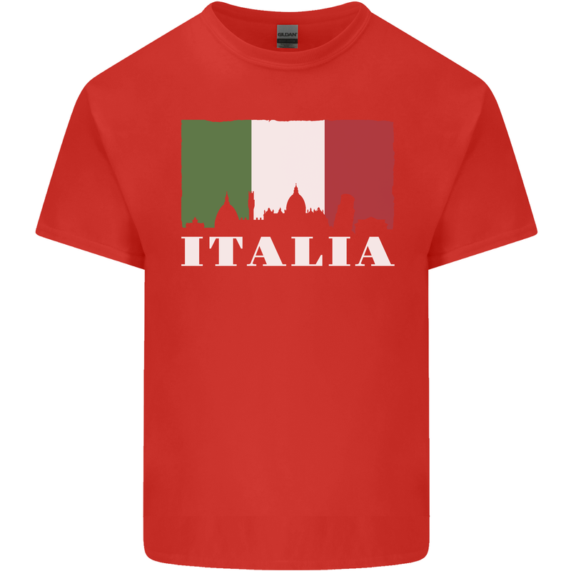 Italy Skyline Italian Flag Mens Cotton T-Shirt Tee Top Red