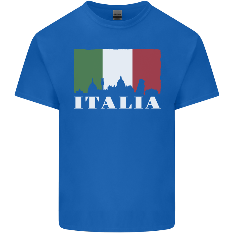 Italy Skyline Italian Flag Mens Cotton T-Shirt Tee Top Royal Blue