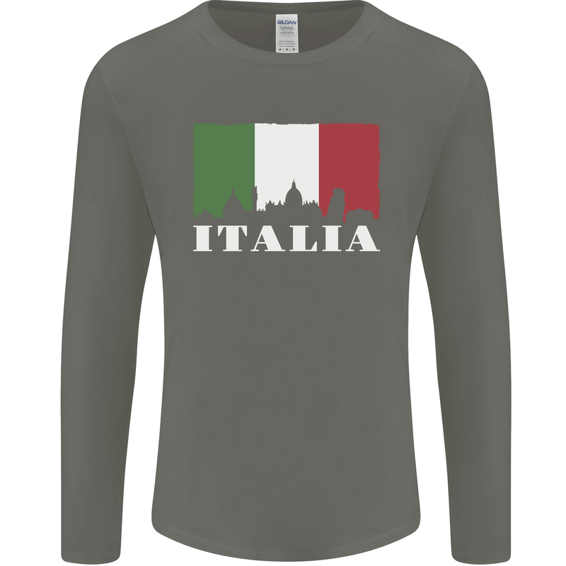 Italy Skyline Italian Flag Mens Long Sleeve T-Shirt Charcoal