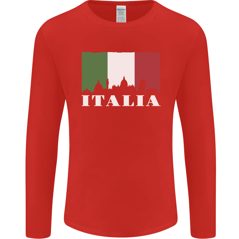 Italy Skyline Italian Flag Mens Long Sleeve T-Shirt Red