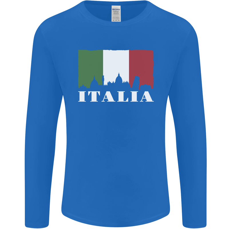 Italy Skyline Italian Flag Mens Long Sleeve T-Shirt Royal Blue