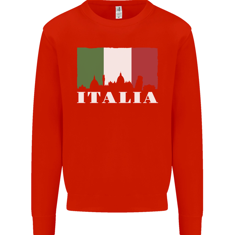Italy Skyline Italian Flag Mens Sweatshirt Jumper Bright Red