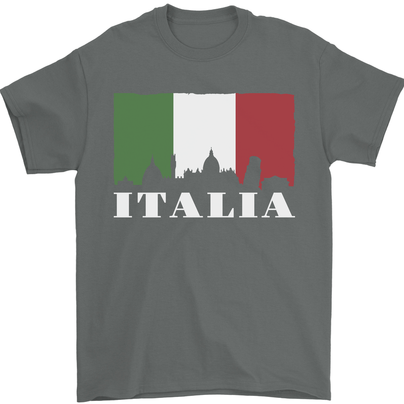 Italy Skyline Italian Flag Mens T-Shirt 100% Cotton Charcoal