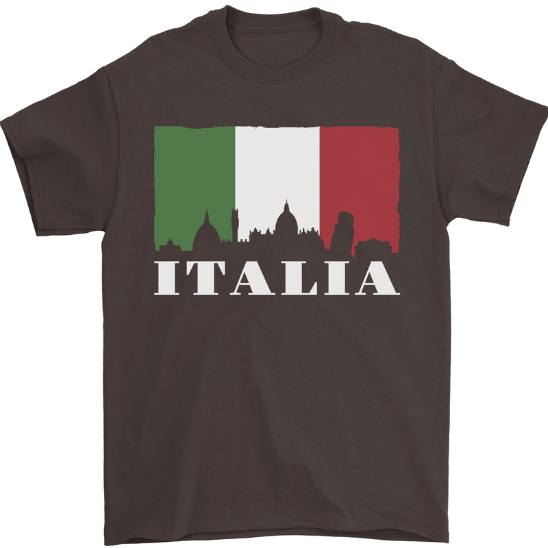 Italy Skyline Italian Flag Mens T-Shirt 100% Cotton Dark Chocolate