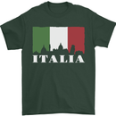 Italy Skyline Italian Flag Mens T-Shirt 100% Cotton Forest Green