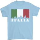 Italy Skyline Italian Flag Mens T-Shirt 100% Cotton Light Blue